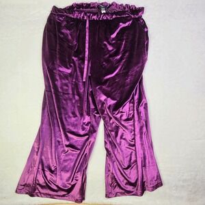 Torrid Purple Velvet Wide Leg Pants 2S High Rise Elastic Waist Lounge